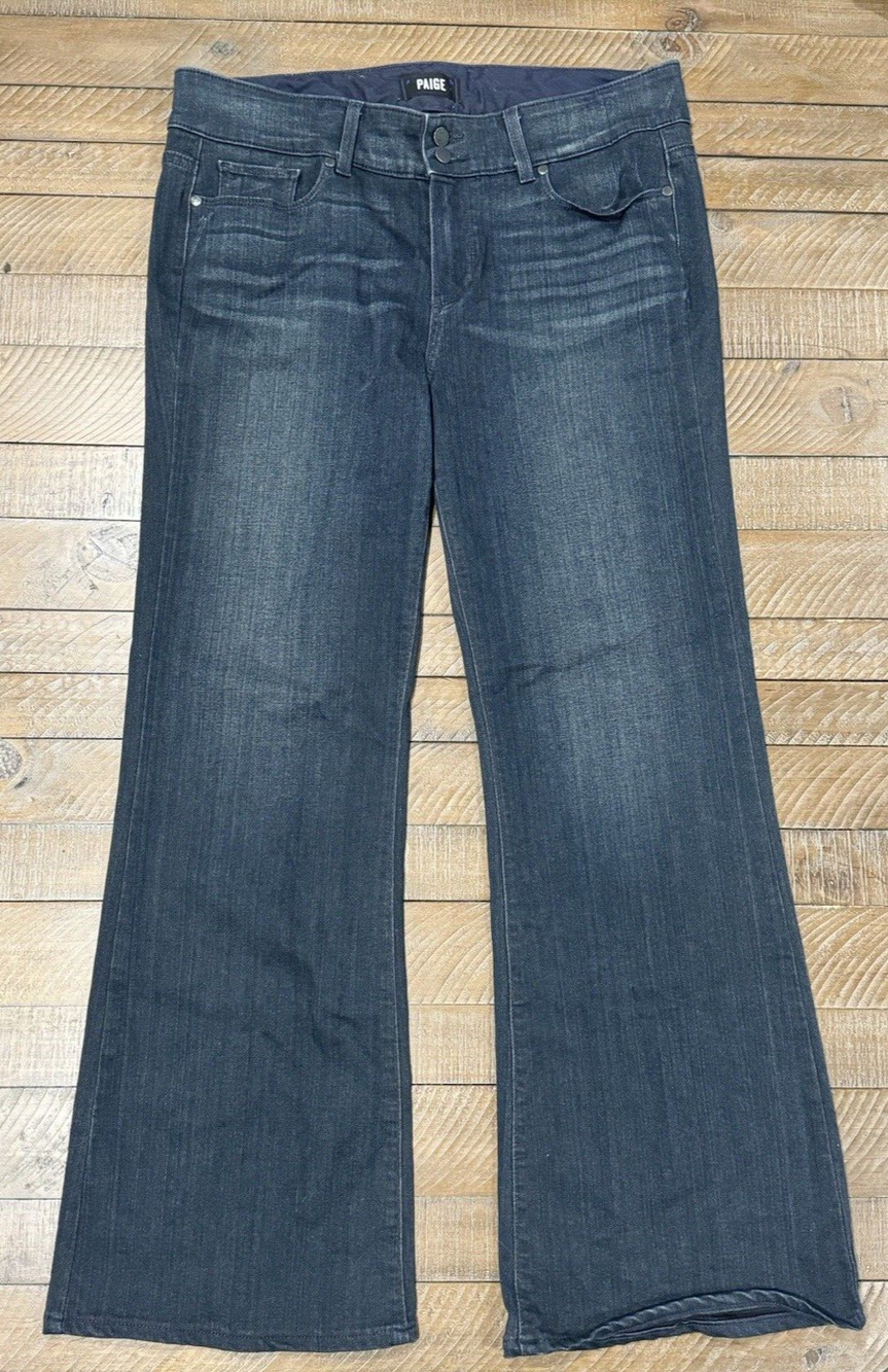 Paige Hidden Hills Boot Dark Wash and Stitch Blue Jeans Sz 33 Petite Inseam 29"